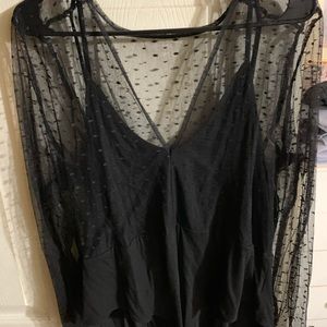 Mesh body suit with attached cami
